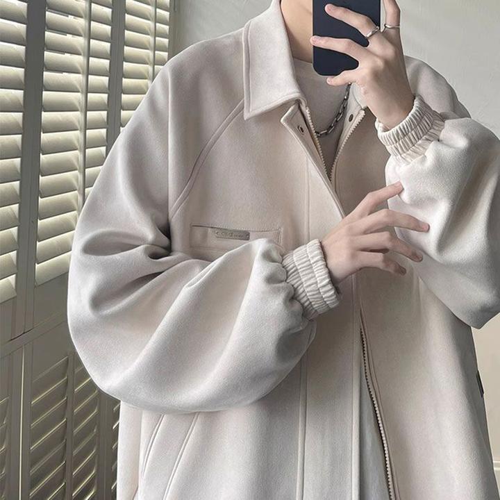 港风外套男士2026年新款秋冬季高级感潮牌青少年宽松休闲翻领夹克