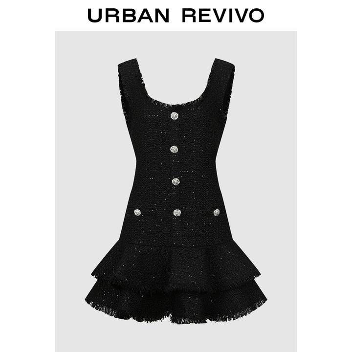 UR2025冬季新款女魅力小香水钻亮片毛边超短连衣裙UWG750264