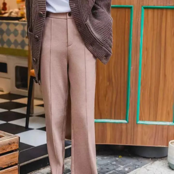 GIRDEAR/哥弟秋冬常规毛呢休闲裤高腰条纹磨毛中腰薄款110036