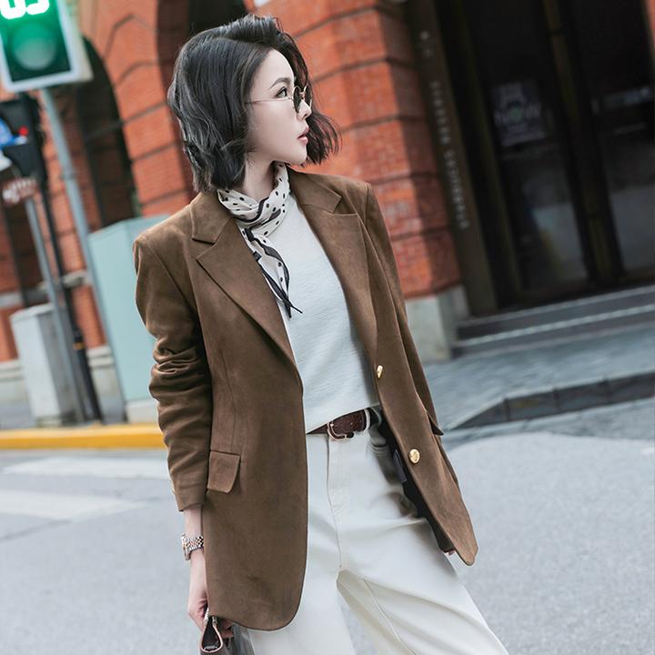 溶溶【摩登商务】RONGRONG 平驳领商务优雅风仿麂皮西装NARA-WJK261