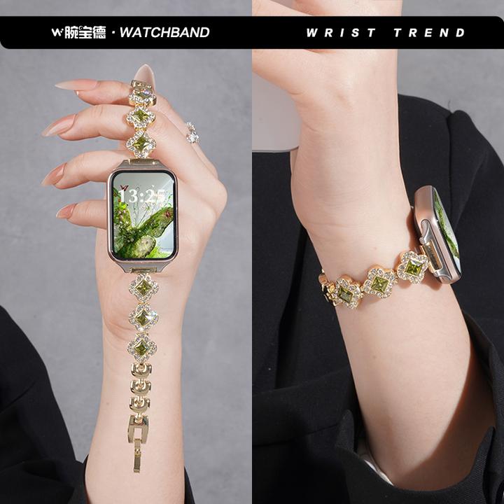 适用小米手环9pro表带红米watch6/5新品施华洛四叶草秋冬女高级感