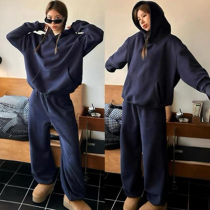 200斤微胖mm休闲卫衣套装女士秋冬大码显瘦遮肉洋气质妈妈运动服