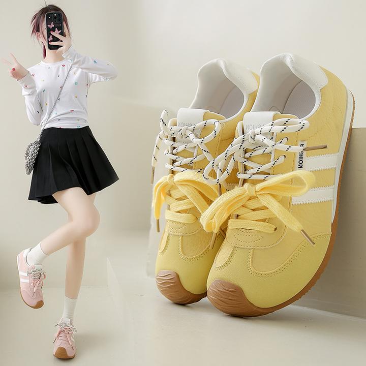 德训鞋女鞋子2025新款春夏拼色平底显瘦舒适百搭休闲运动鞋253-3