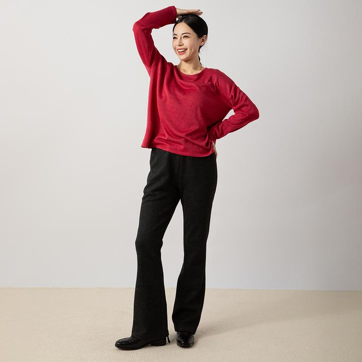 辽锦柞蚕丝醋酸微喇裤加绒加厚女款保暖冬季休闲百搭时尚