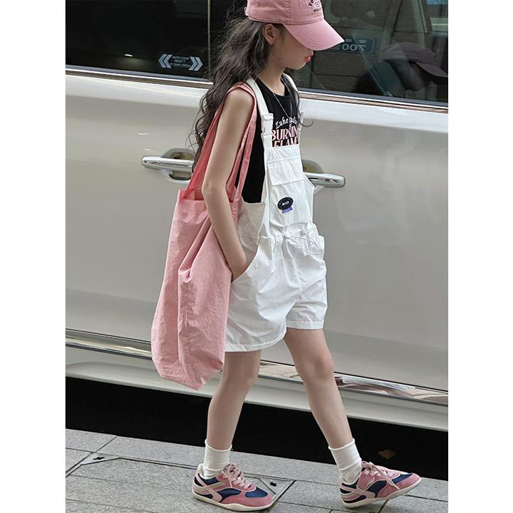 k28449抽绳女童工装背带短裤儿童夏季裤子2025新款工装休闲裤时髦