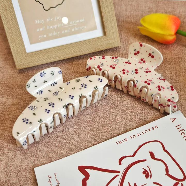 黛狄芬蓝莓樱桃碎花醋酸抓夹仙女风头饰女2025新款简约百搭精致