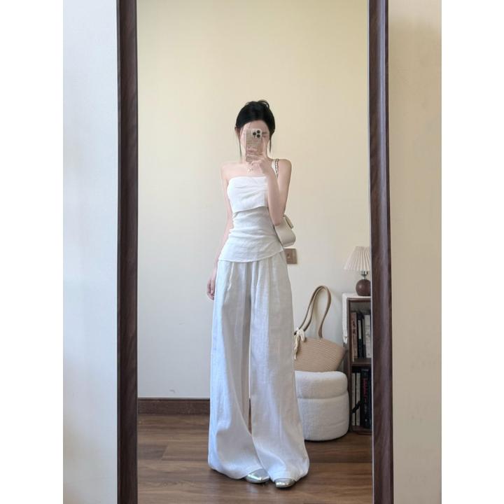 松弛感慵懒风阔腿裤套装女夏文艺复古穿搭高级感两件套