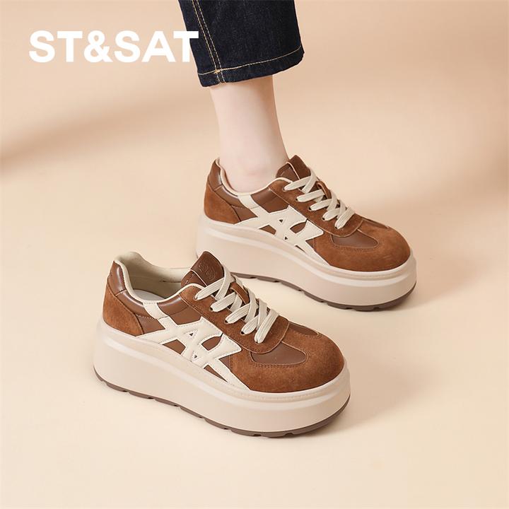 星期六复古棕色德训鞋女款2025新款秋季小个子增高休闲鞋松糕板鞋