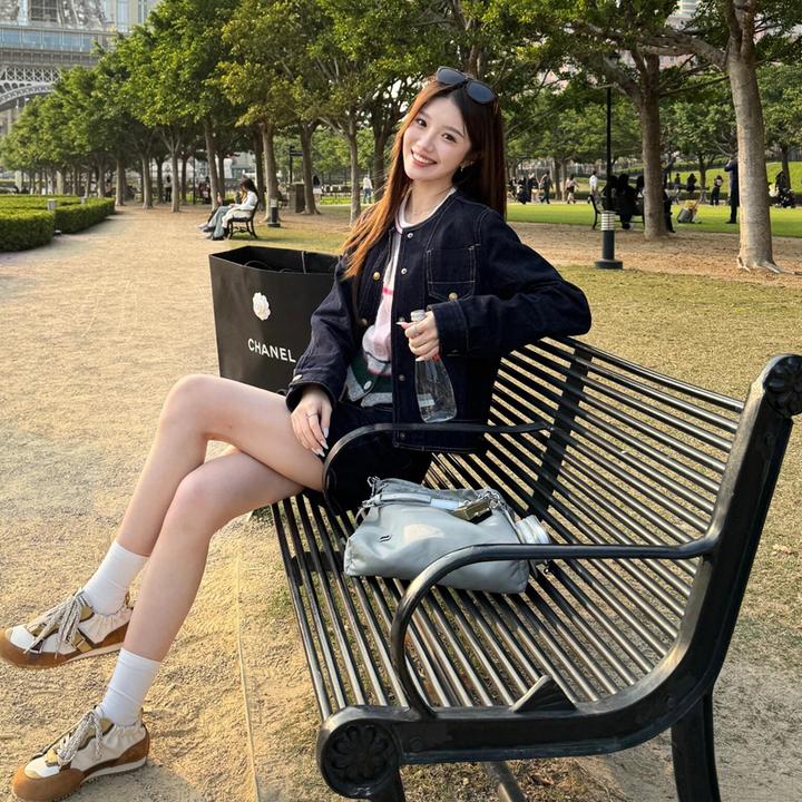 复古撞色牛仔外套高腰显瘦A字半身裙两件套春秋新款圆领上衣套装