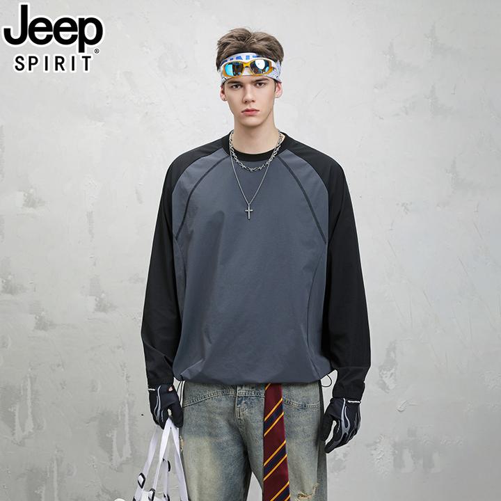 JEEP吉普男女情侣款套头拼色撞色圆领休闲卫衣科技三防面料户外潮