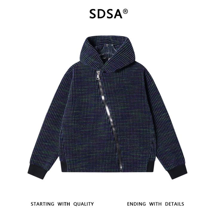 SDSA男士秋冬新款痞帅男装休闲彩色竖纹斜拉链连帽卫衣百搭时尚