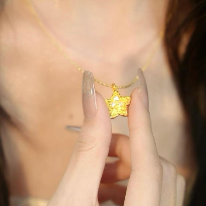 铜合金项链 时尚百搭古法锤纹星星五角星吊坠星光熠熠项链