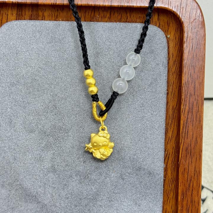 足金999hello kitty天使棒项链吊坠黄金KT猫蝴蝶结送女友七夕礼物