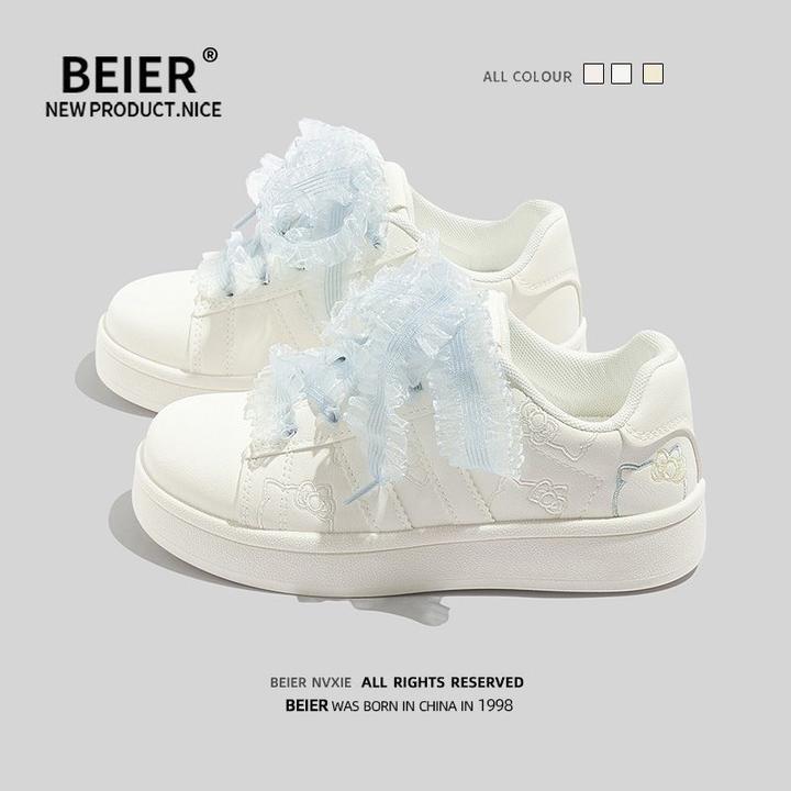 BEIER可爱百搭女鞋秋季厚底增高小白鞋2025新款透气休闲板鞋7109