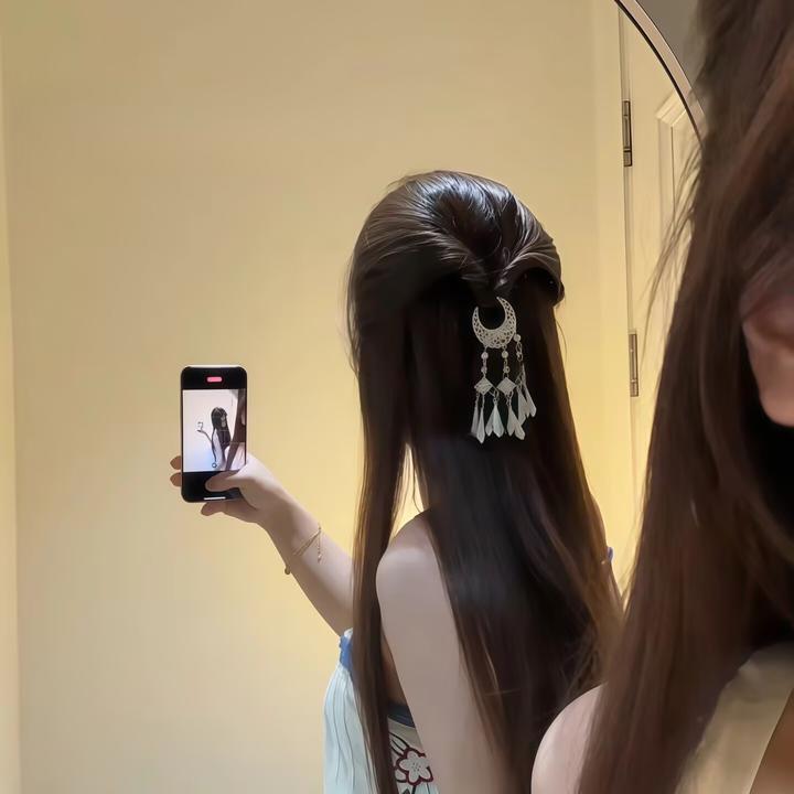 银色月牙百搭流苏发夹民族发卡侧边刘海夹战国袍新中式古风头饰