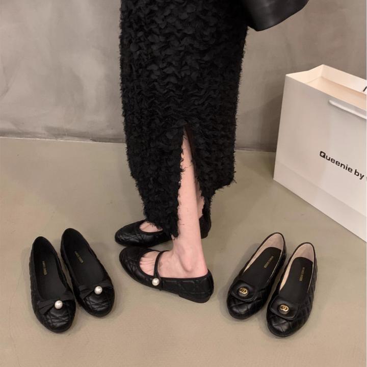 小香风菱格子平底鞋单鞋女2025新品结玛丽珍鞋黑色晚晚鞋