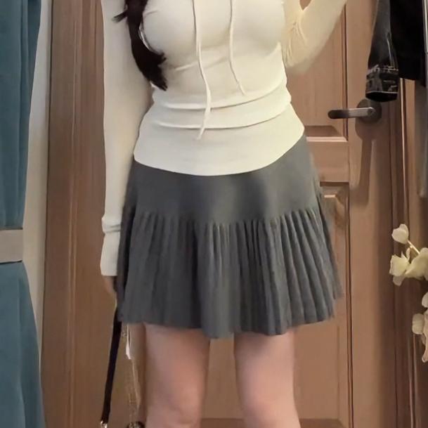 2085大码胖mm韩系针织百褶半身裙女秋冬季高腰显瘦百搭a字短裙子