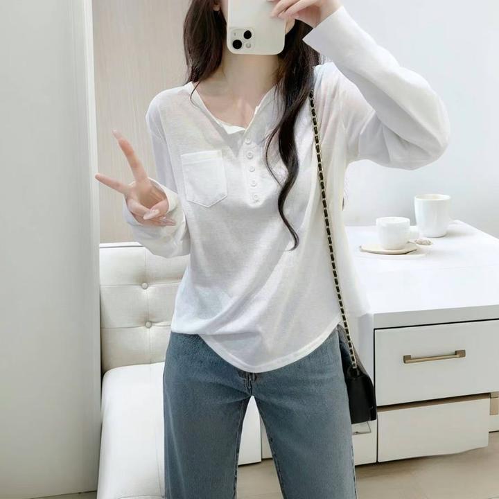 白色设计感雪花棉t恤长袖女秋季2025新款宽松显瘦打底衫上衣内搭