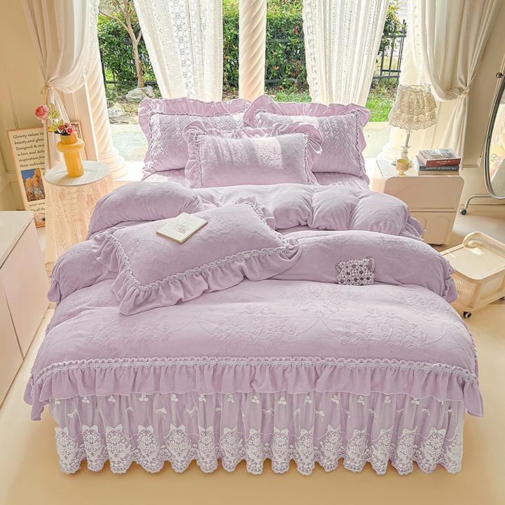 新款冬季床裙四件套爆款保暖牛奶绒被套韩版防滑床罩4件套可机洗