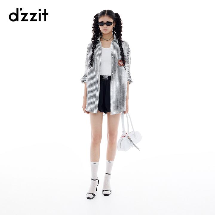 【商场同款新品】dzzit地素长袖衬衫25夏亚麻竖条纹上衣女3J2C302
