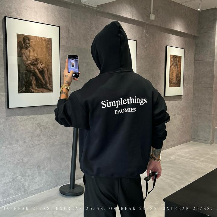 OXFREAK「英文标语印花」500g重磅美式卫衣男连帽宽松情侣装上衣