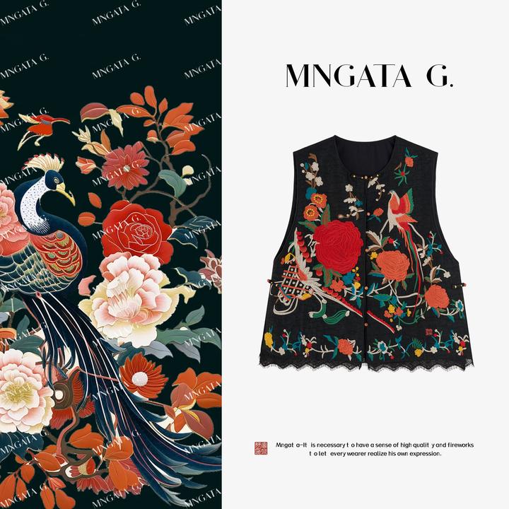 MNGATA G.宫小妍【香云纱·花魂】真丝早秋新中式中国风马甲5080805