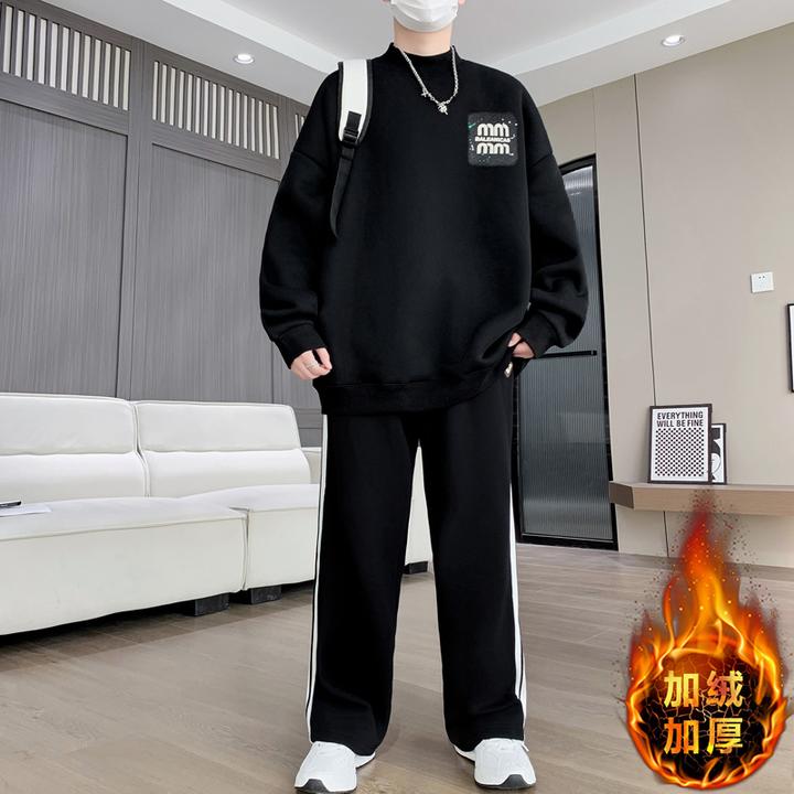 时尚舒适男生上衣长袖外穿卫衣男款加绒冬保暖正品外套圆领