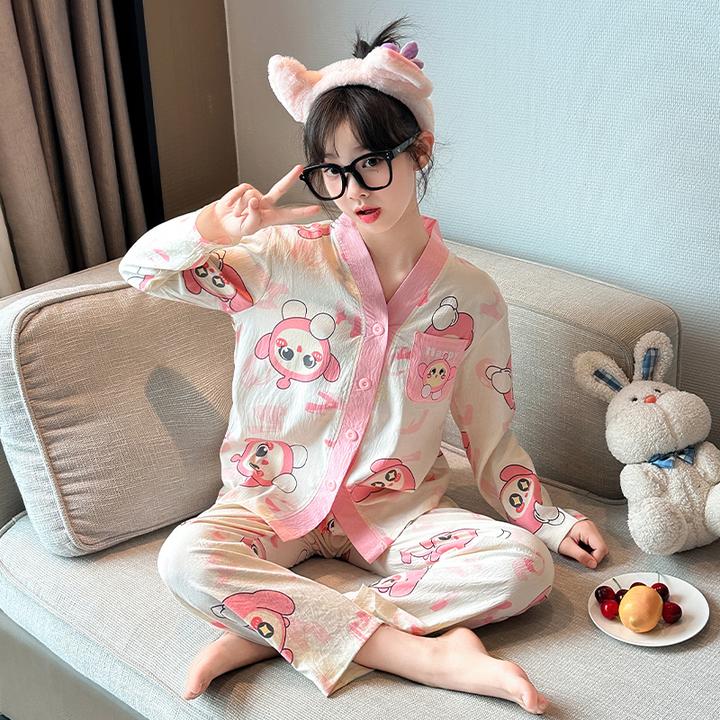 春秋款休闲卡通睡衣套装女童初中生2025新款中大童薄款家居服秋季