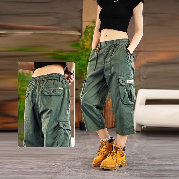 高档美式工装八分裤夏季户外运动宽松多口袋中裤男女复古休闲短裤