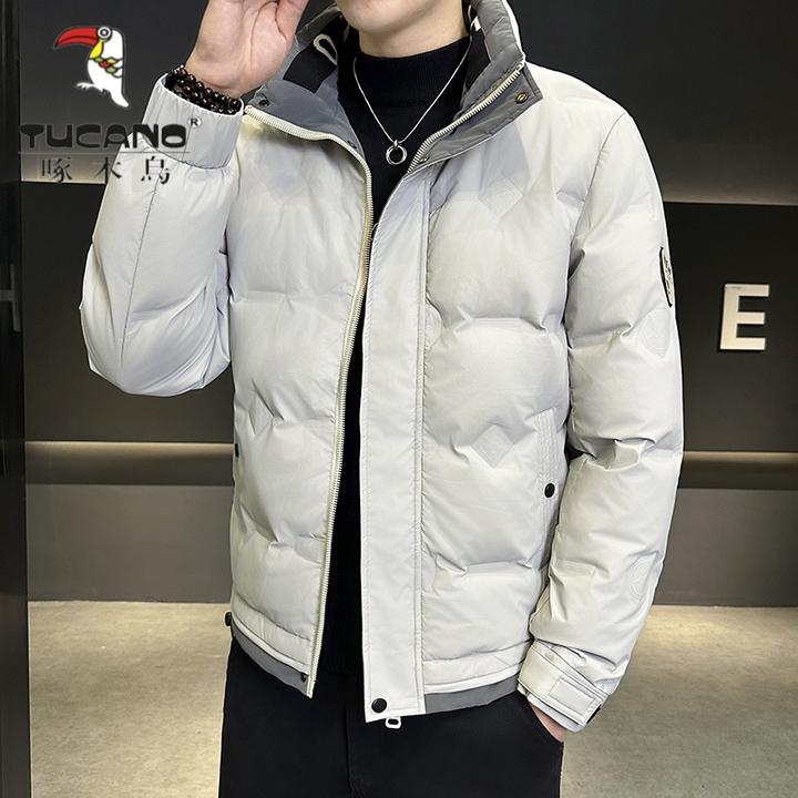 啄木鸟潮牌连帽男士羽绒服2024冬季新款潮流保暖白鸭绒冬装外套男