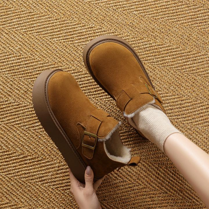 华耐厚底勃肯鞋女2025冬季新款加绒保暖棉靴增高全包毛毛鞋雪地靴