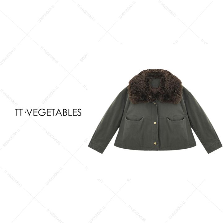 噢芬/小个子 【芷荔】毛毛领翻领宽松短外套522694