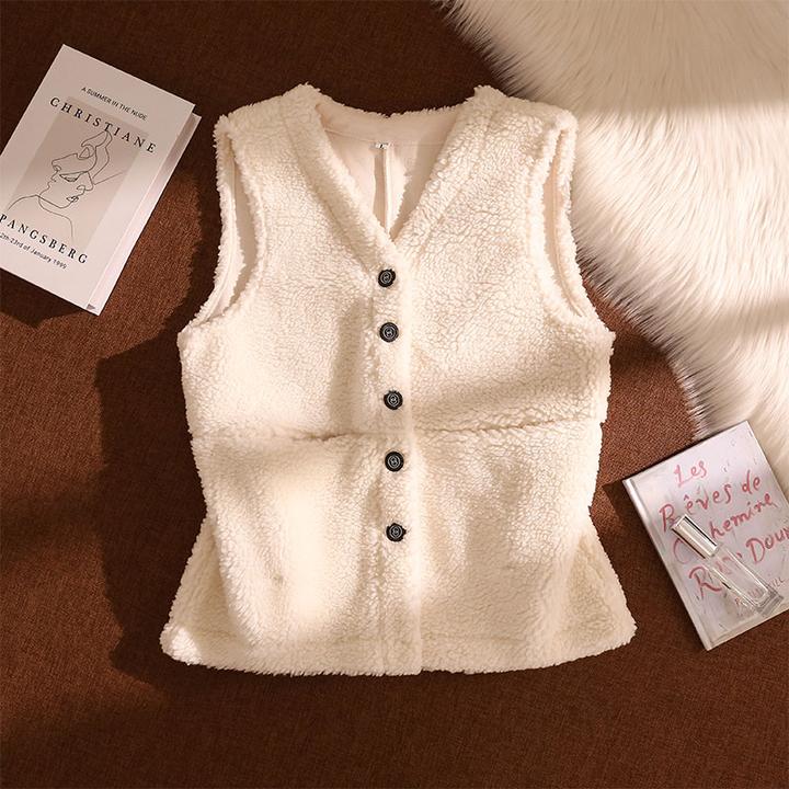学院风羊羔绒加厚保暖背心女秋冬内搭时髦洋气叠穿无袖百搭上衣