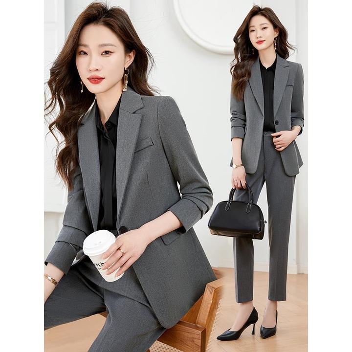 2025春秋季女式灰色西装西服夹克新款优雅面试正装职业装工装裤