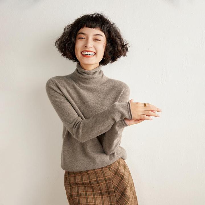 一线成型~无缝堆堆领山羊绒女软糯高领宽松套头针织打底衫