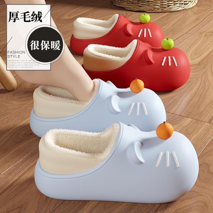 防水卡通棉拖鞋女士2025新款室内家居厚底防滑保暖毛毛绒亲子棉鞋