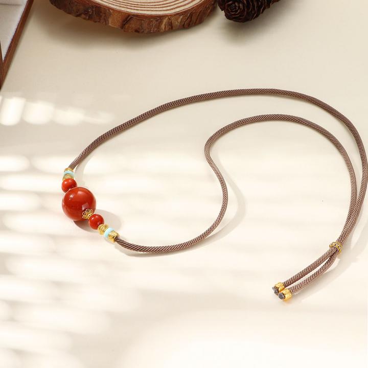 Tender Jinger新款S925银镶天然南红笑脸项链约15mm（多样性发1件）