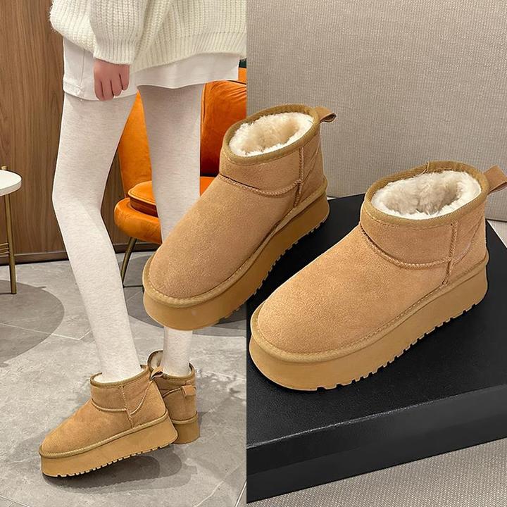 厚底雪地靴女皮毛一体2025新款周冬雨同款增高迷你短筒加厚棉鞋冬
