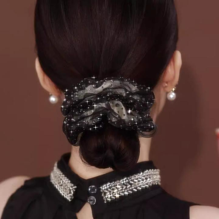 韩版欧根纱发圈满天星法式双层水钻发饰甜美气质头花扎头发头绳女