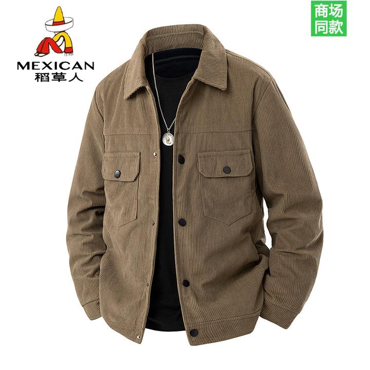 稻草人春秋新款男士高档灯芯绒夹克外套青年百搭翻领大码男装外衣