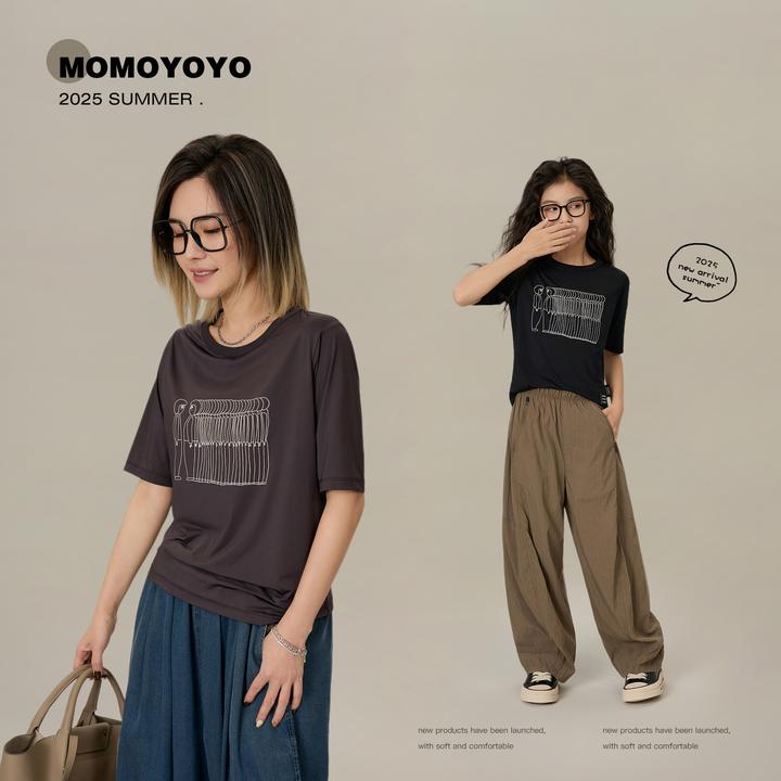 【排队站好】夏印花修身显瘦运功速干亲子半袖上衣速T恤7806D