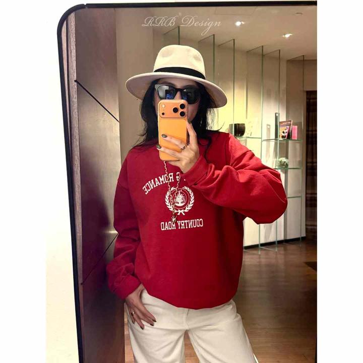 RRB Design 美式轮廓 100%棉复古印花宽松时尚休闲圆领卫衣