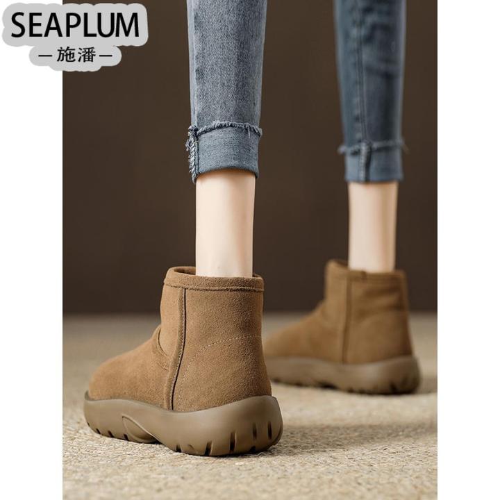 SEAPLUM厚底短筒丑萌雪地靴冬季加绒面包鞋2025新款女鞋一脚蹬棉