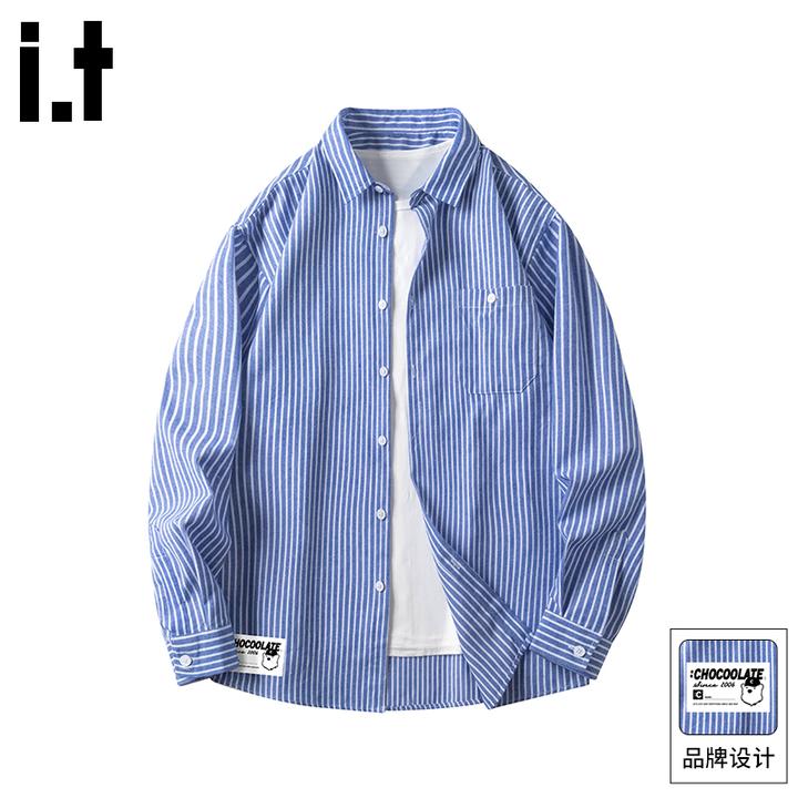 it: CHOCOOLATE复古条纹长袖衬衫男士2025春秋季新款通勤百搭上衣