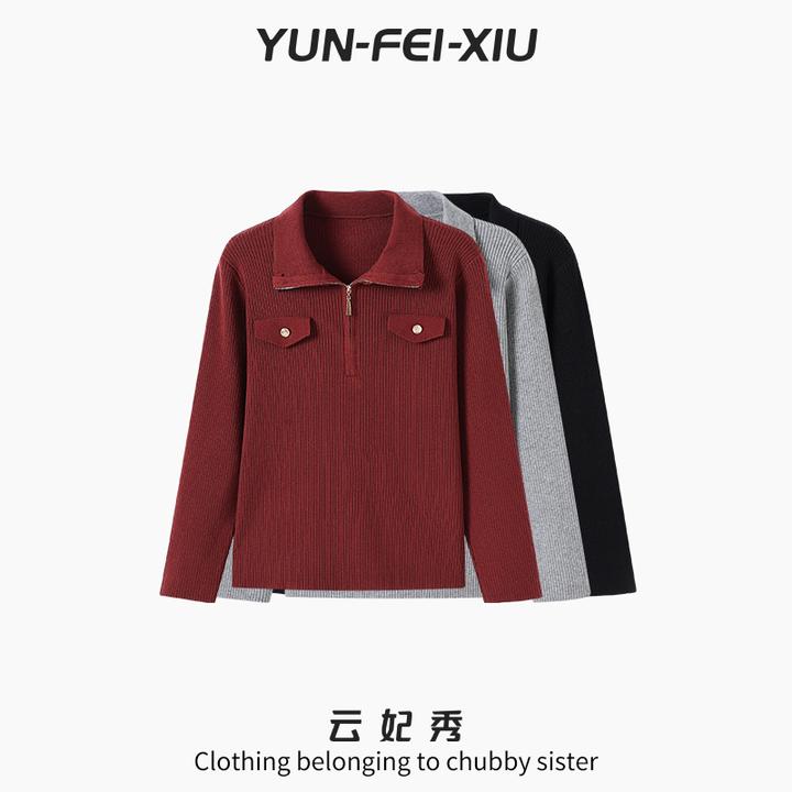 云妃秀大码女装针织衫时尚休闲胖妹妹显瘦宽松日常上衣冬季75006