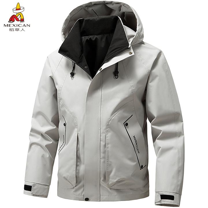 Mexican/稻草人冲锋衣户外夹克防水夹克运动防风连帽男装纯色男