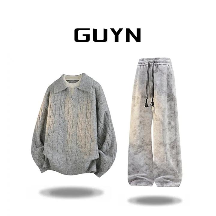 【品牌现货】GUYN美式假两件毛衣套装男士冬季慵懒风高级感针织衫