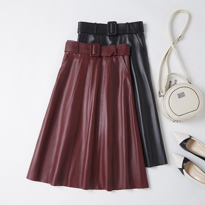 高端安哥拉红绵羊皮真皮皮裙2025新款高腰显瘦a字半身裙百搭长裙