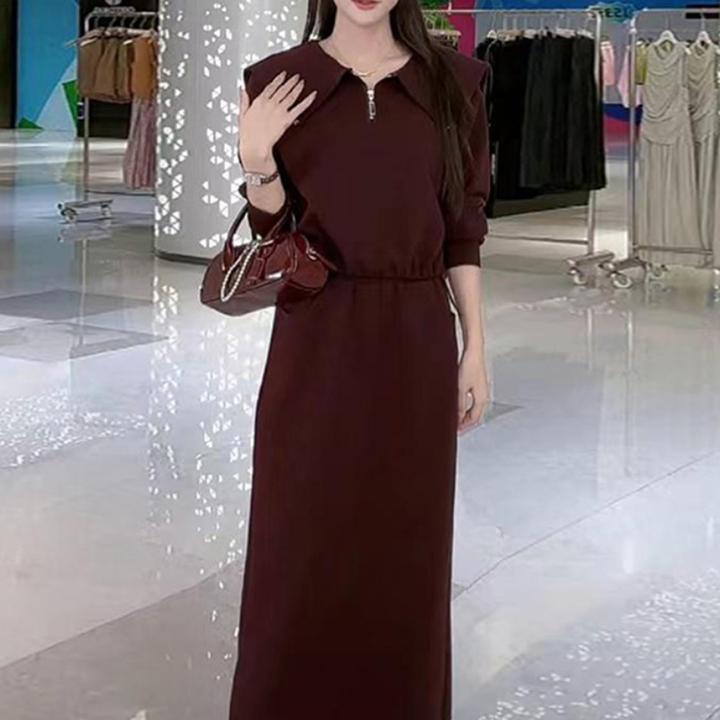 【两件套】娃娃领休闲2024年秋季新款减龄开叉半身裙两件套2252