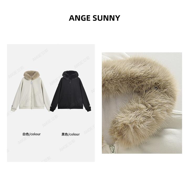 曲阳 ANGE SUNNY【巴黎滑雪系列毛领卫衣】吴宣仪同款 重磅加绒外套